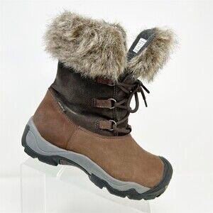 KEEN Helena Waterproof Winter Snow Boots Brown Faux Fur Cuff Lace Up Size 7.5